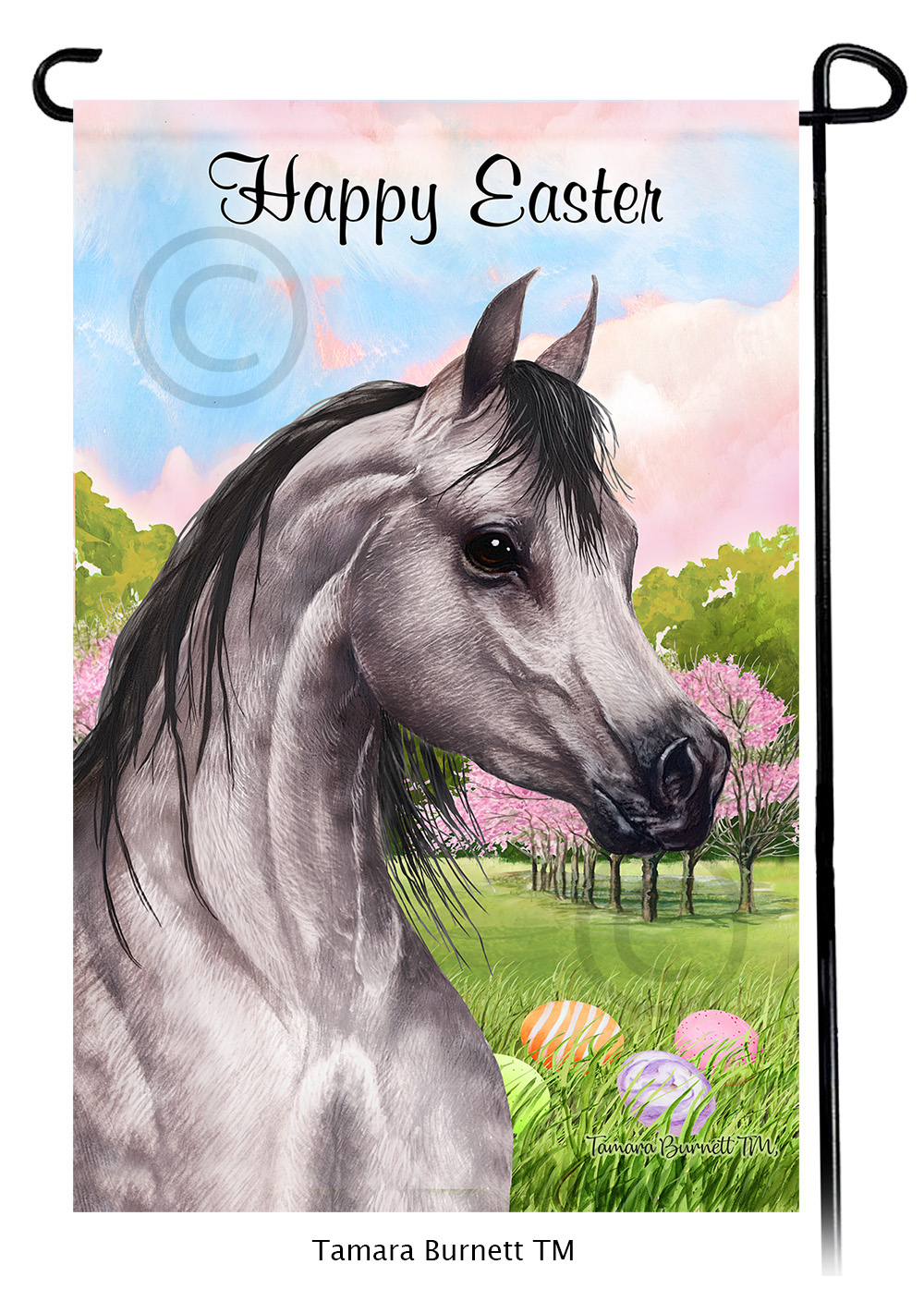 Arabian Horse Grey Dapple Happy Easter Garden Flag image