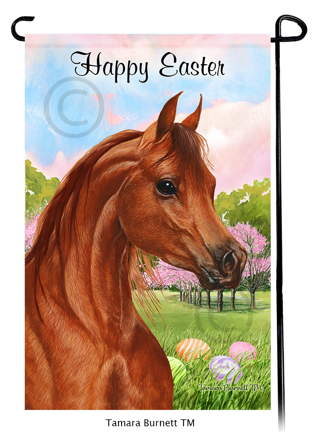 Arabian Horse Sorrel Happy Easter Garden Flag image