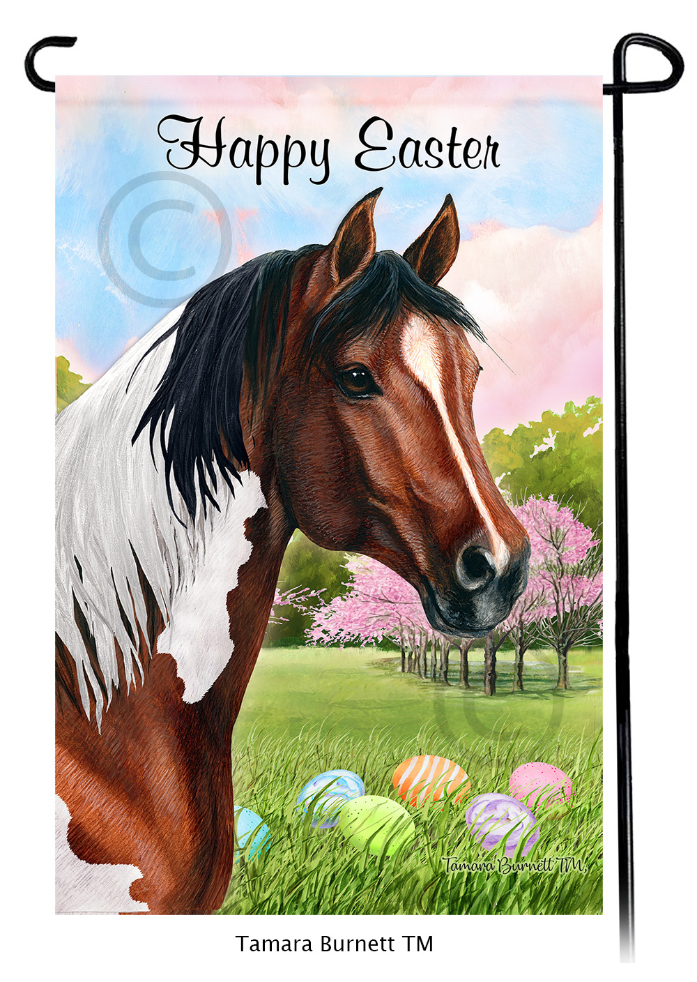 Quarter Horse Bay Paint Happy Easter Garden Flag image