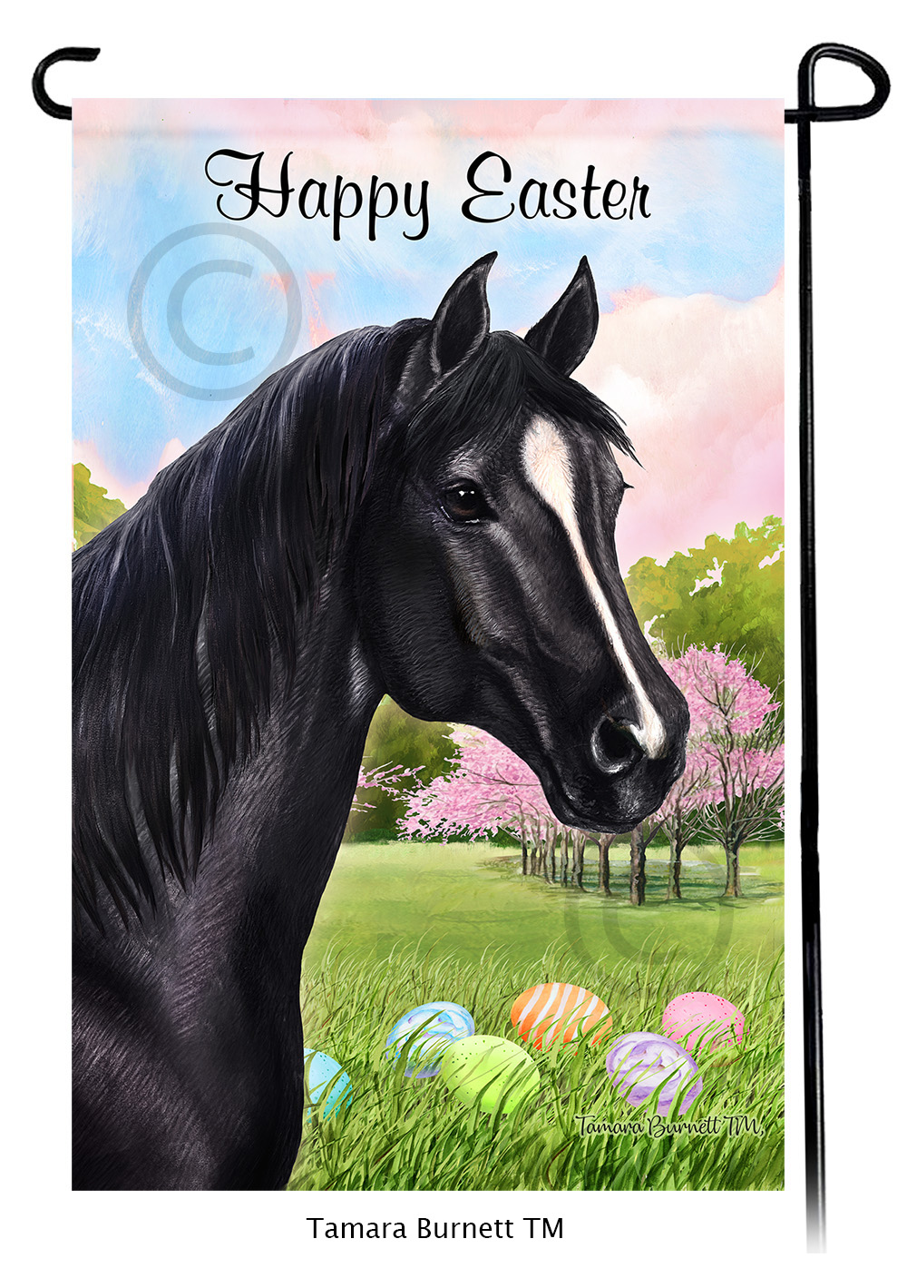 Quarter Horse Black Happy Easter Garden Flag image