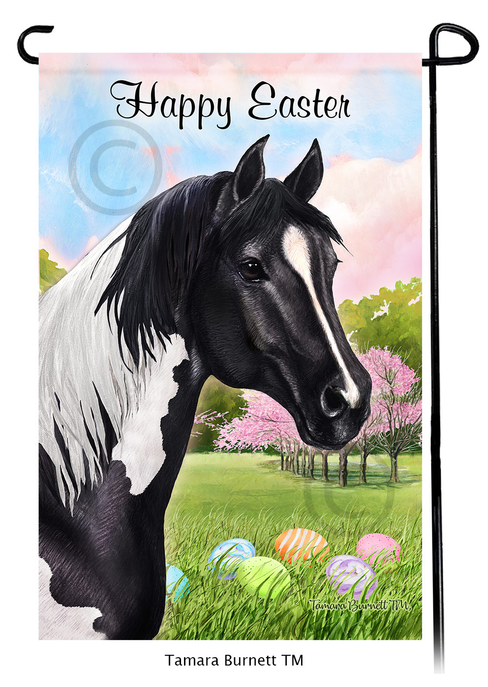 Quarter Horse Black Paint Happy Easter Garden Flag image