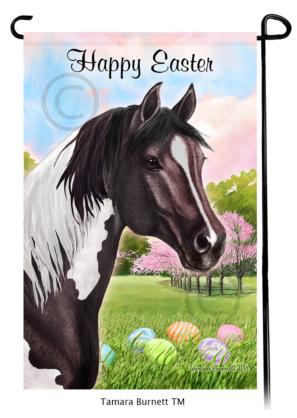 Quarter Horse Brown Paint Happy Easter Garden Flag image