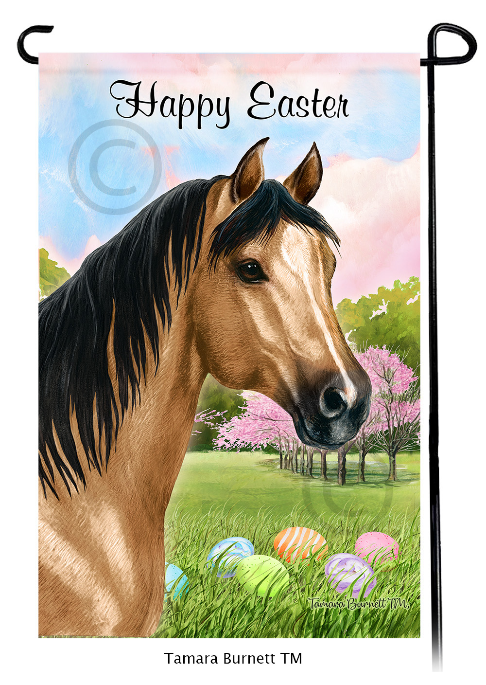 Quarter Horse Buckskin Happy Easter Garden Flag image