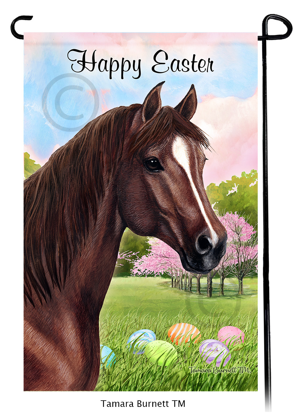 Quarter Horse Chestnut Happy Easter Garden Flag image