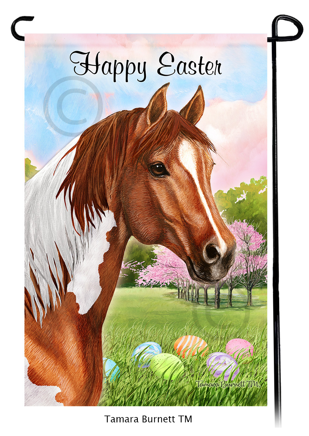 Quarter Horse Sorrel Paint Happy Easter Garden Flag image