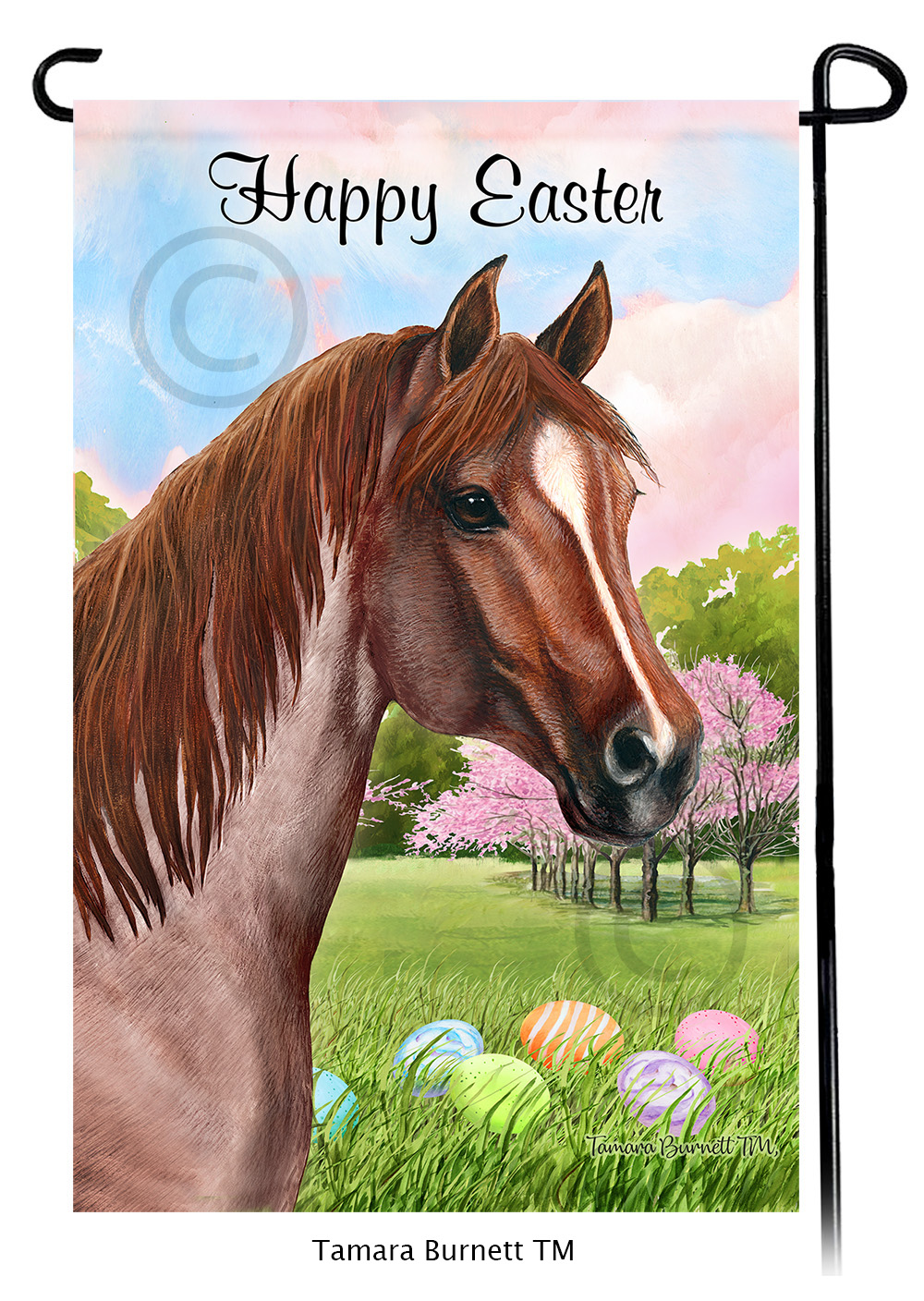 Quarter Horse Strawberry Roan Happy Easter Garden Flag image