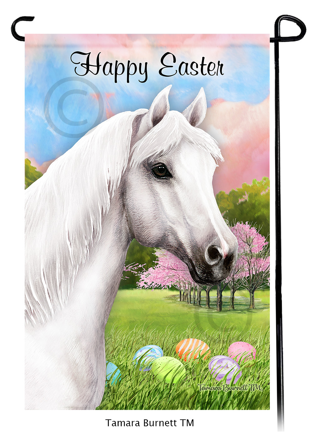 Quarter Horse White Happy Easter Garden Flag image