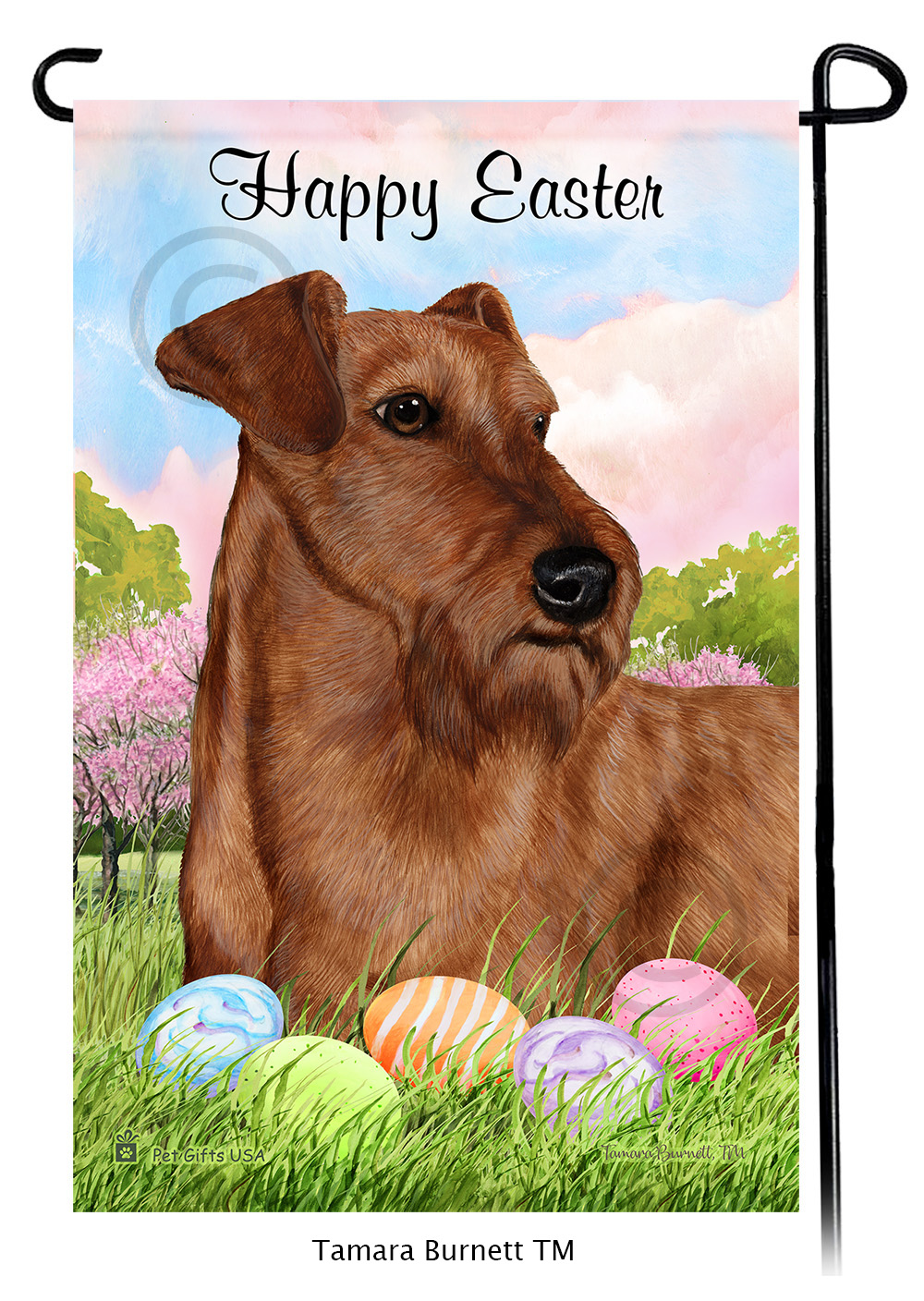 Irish Terrier Wheaten  Happy Easter Garden Flag image