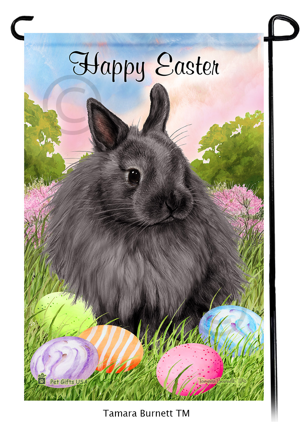 Rabbit Jersey Wooley Happy Easter Garden Flag image Rabbit Jersey Wooley Happy Easter Garden Flag image