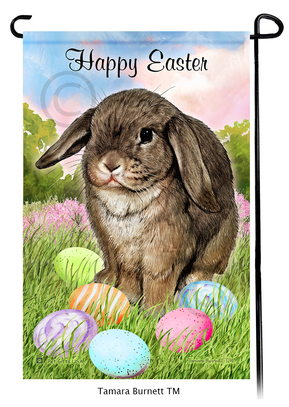 Rabbit Mini Lop Agouti Happy Easter Garden Flag image Rabbit Mini Lop Agouti Happy Easter Garden Flag image