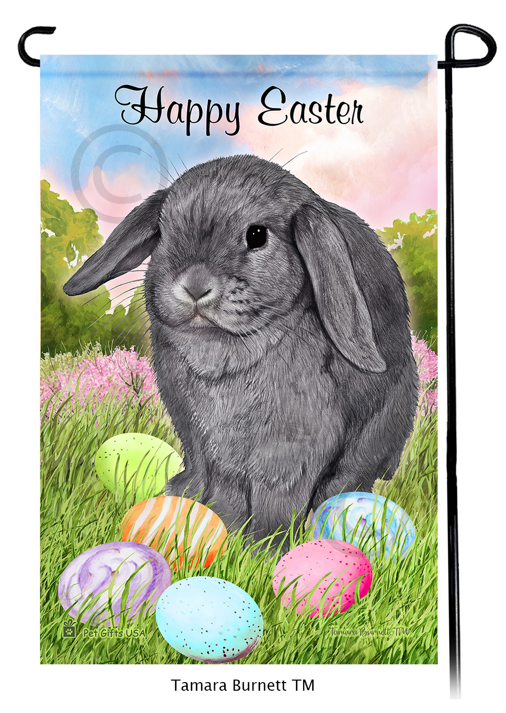 Rabbit Mini Lop Blue Happy Easter Garden Flag image Rabbit Mini Lop Blue Happy Easter Garden Flag image