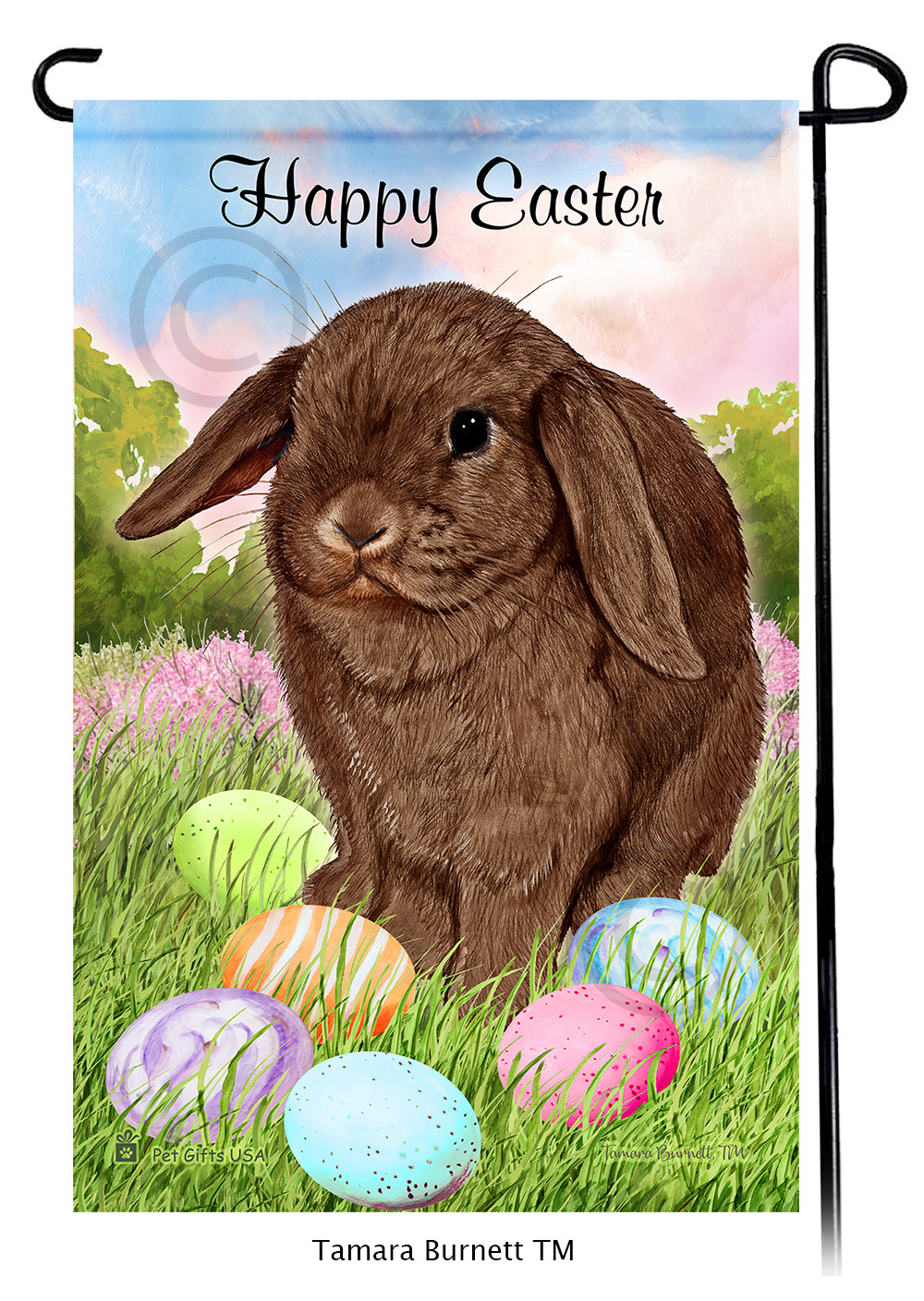 Rabbit Mini Lop Chocolate Happy Easter Garden Flag image
