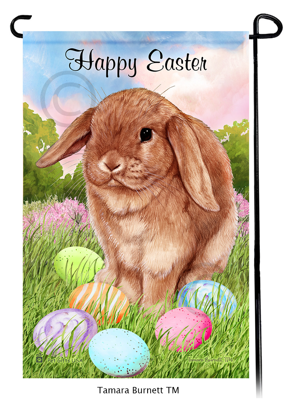 Rabbit Mini Lop Cinnamon Happy Easter Garden Flag image