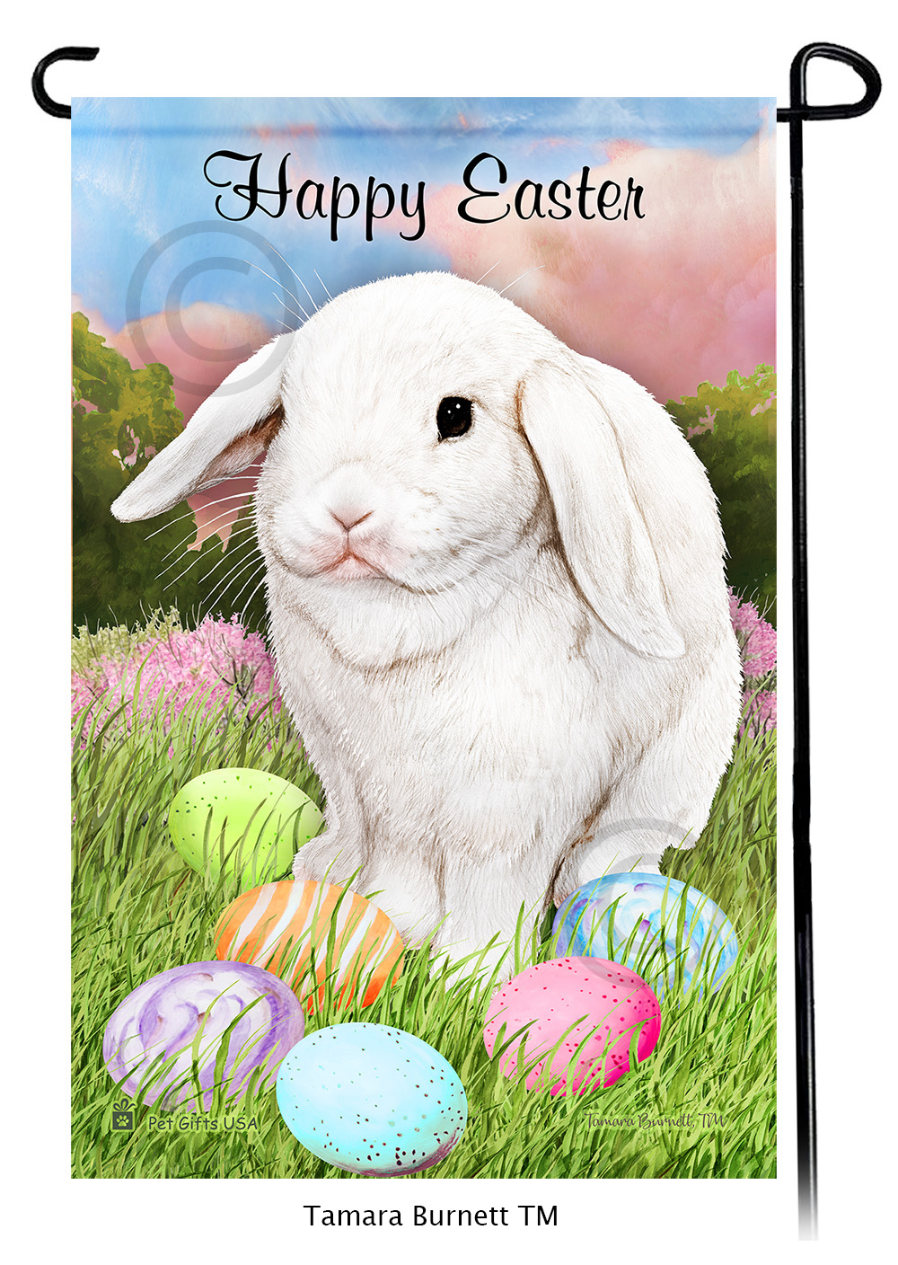 Rabbit Mini Lop White Happy Easter Garden Flag image