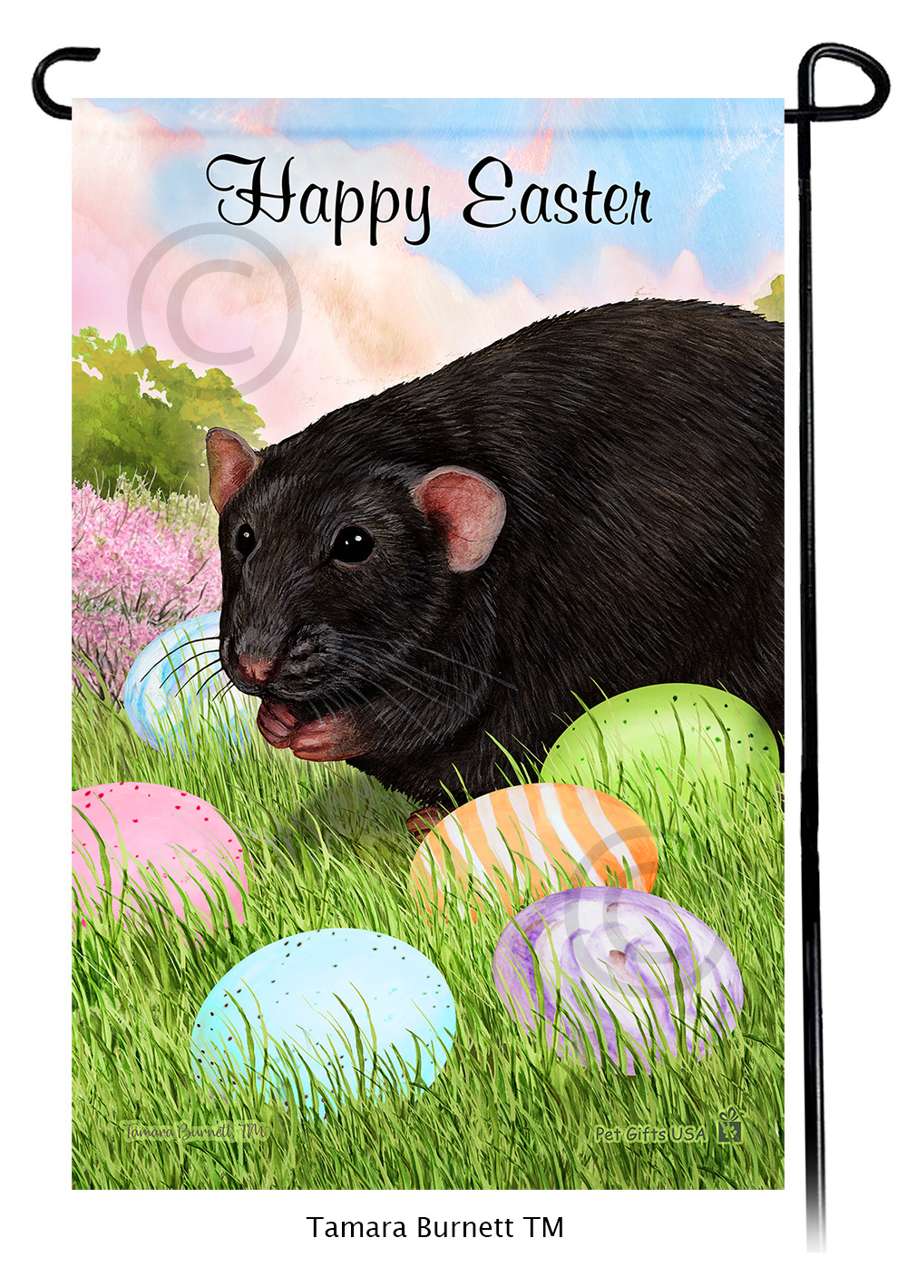 Rat Black Solid Happy Easter Garden Flag image