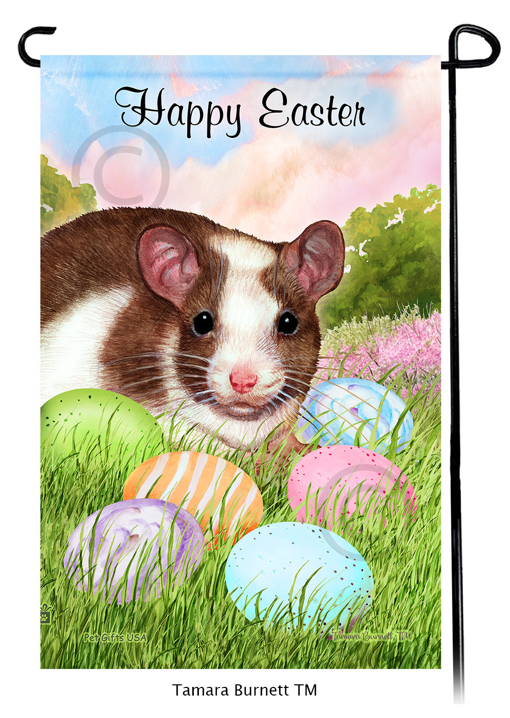 Rat Brown and White Pied Happy Easter Garden Flag image