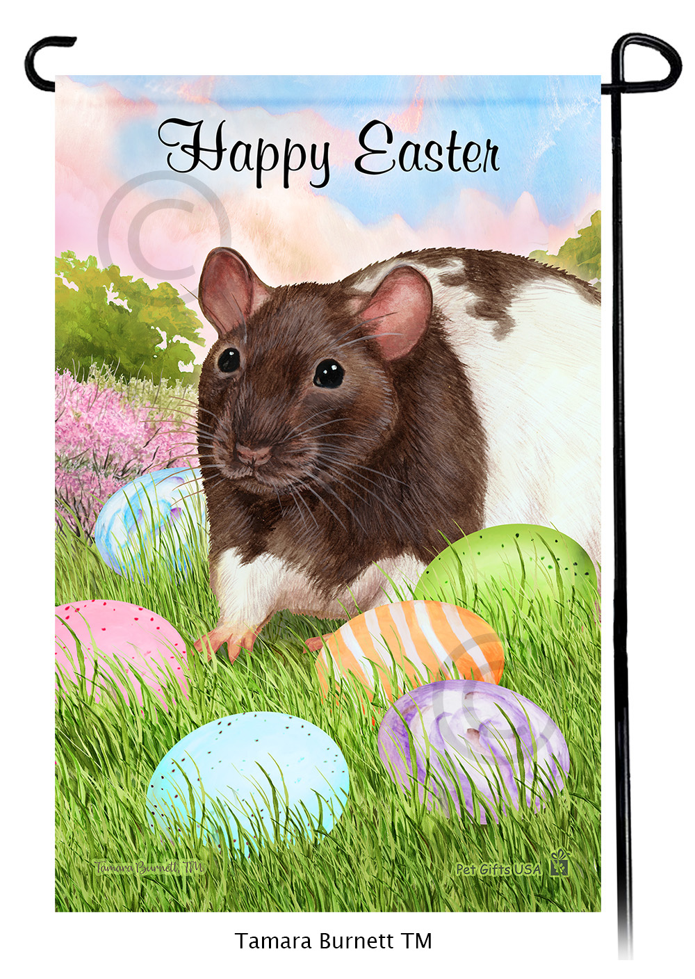 Rat Chocolate and White Hooded Happy Easter Garden Flag image