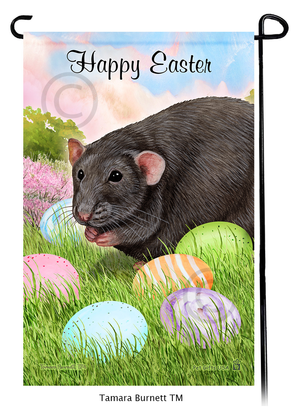 Rat Grey Solid Happy Easter Garden Flag image