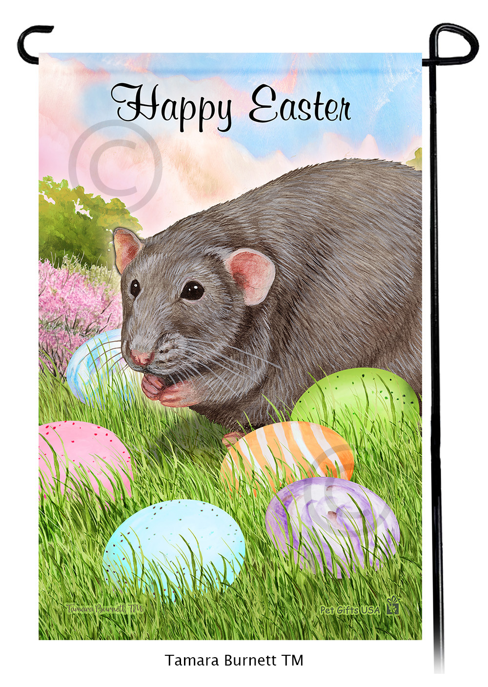 Rat Light Grey Solid Happy Easter Garden Flag image