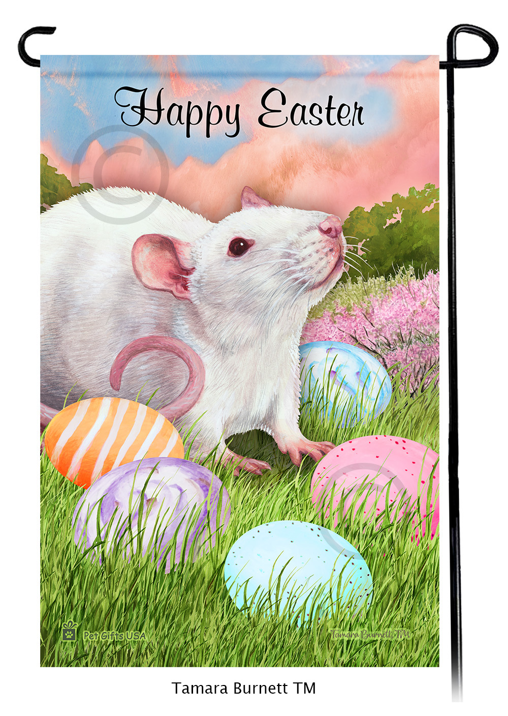 Rat White Happy Easter Garden Flag image
