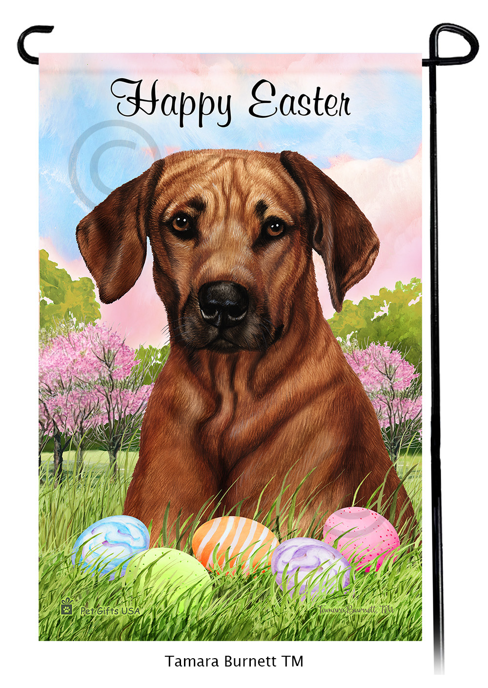 Rhodesian Ridgeback  Happy Easter Garden Flag image