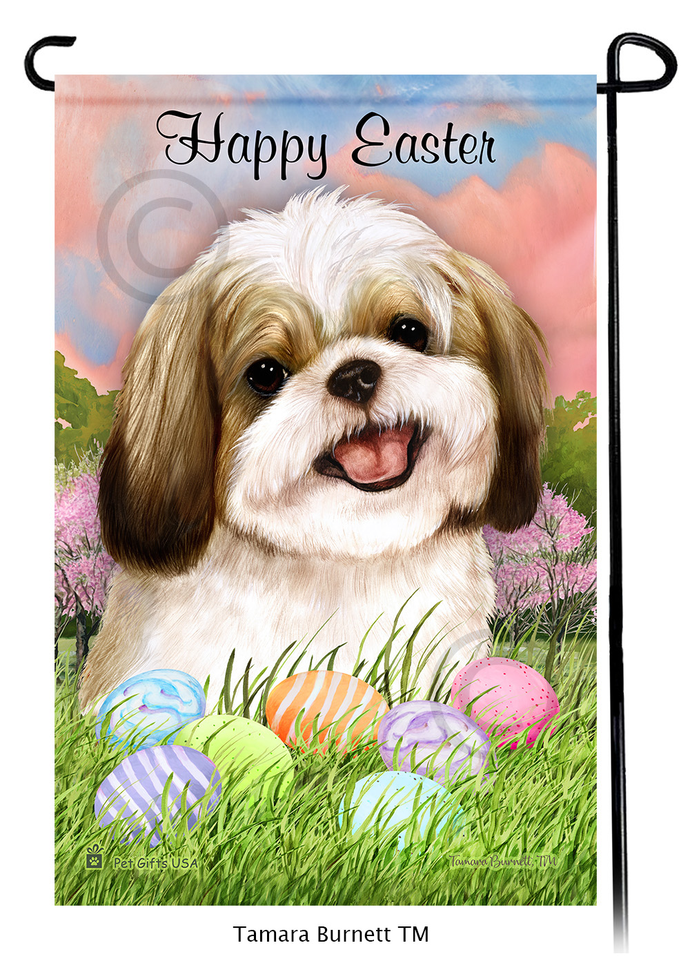 Shih Tzu Gold and White Happy Easter Garden Flag image Shih Tzu Gold and White Happy Easter Garden Flag image