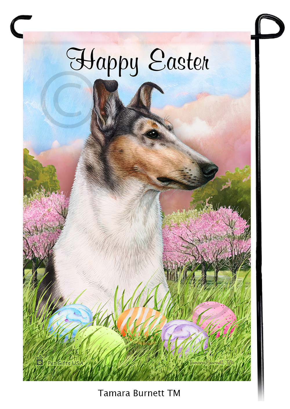 Smooth Collie Blue Merle Happy Easter Garden Flag image
