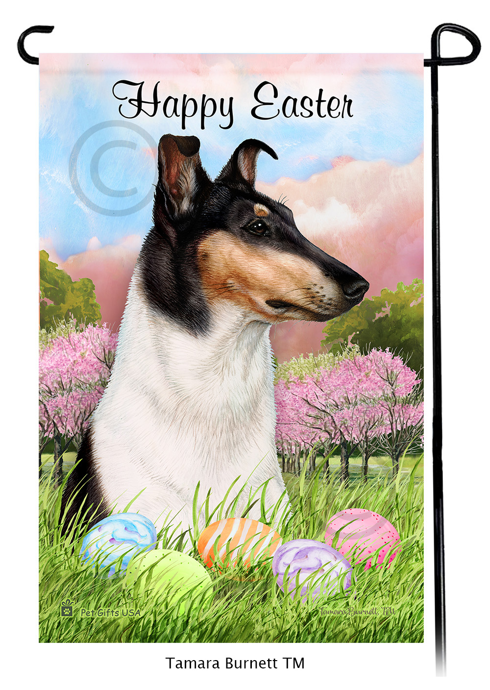 Smooth Collie Tri Happy Easter Garden Flag image