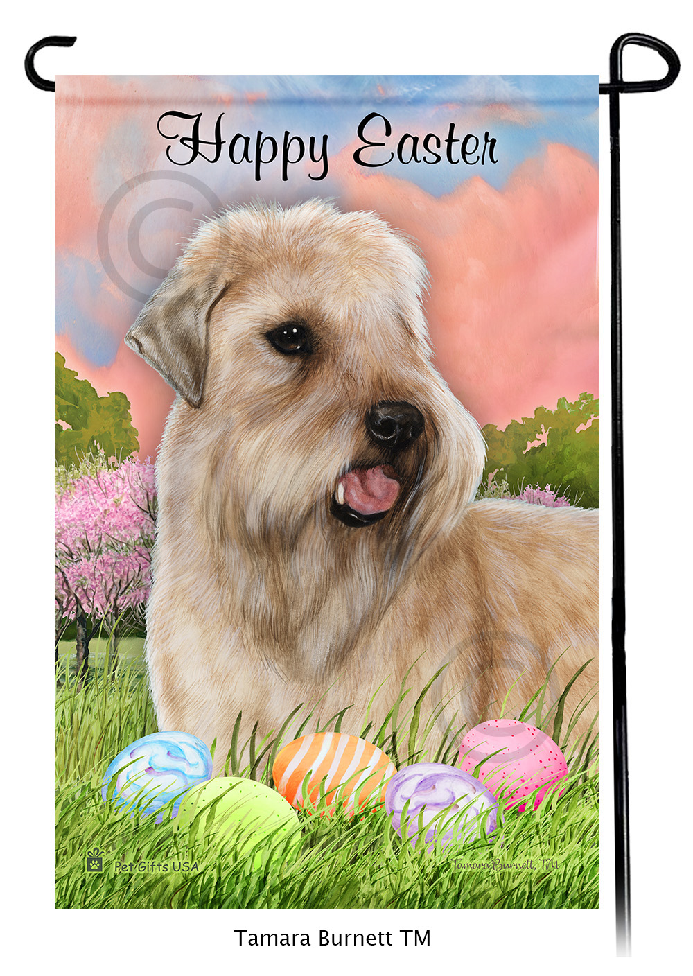 Soft Coated Wheaten Show Cut Happy Easter Garden Flag image Soft Coated Wheaten Show Cut Happy Easter Garden Flag image