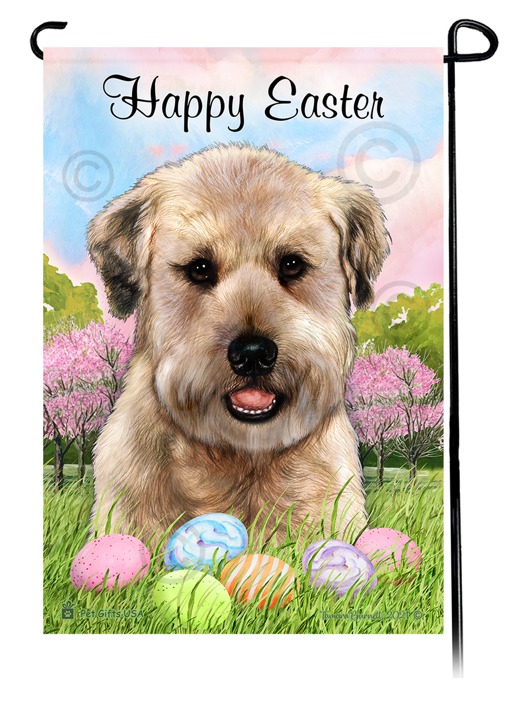 Soft Coated Wheaten Terrier Puppy Cut Happy Easter Garden Flag image Soft Coated Wheaten Terrier Puppy Cut Happy Easter Garden Flag image