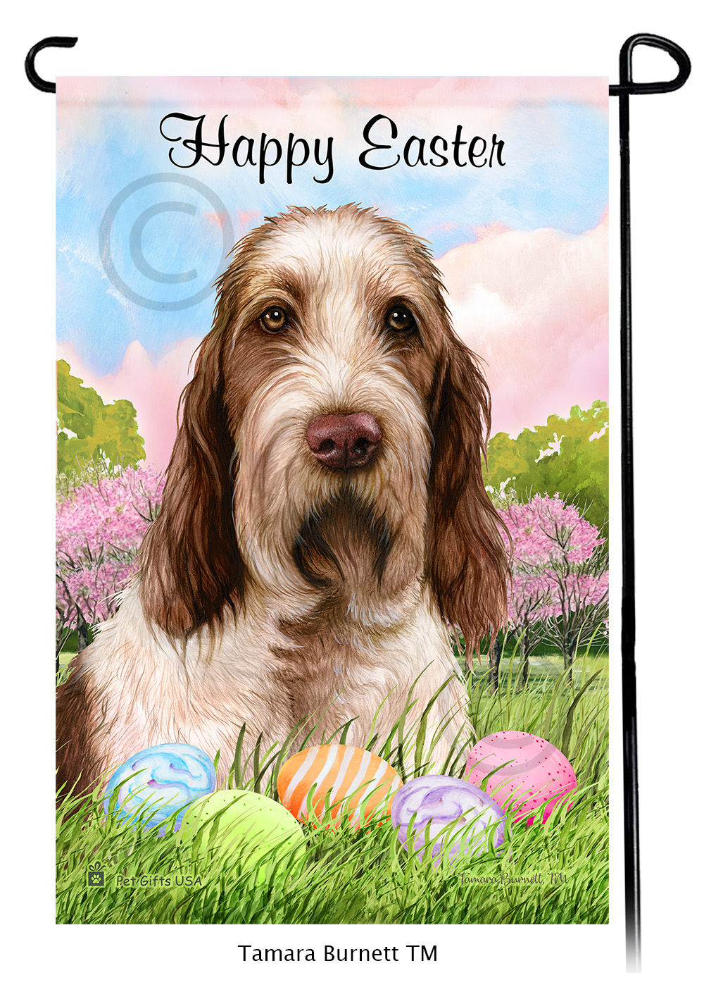 Spinone Italiano Brown and White Happy Easter Garden Flag image