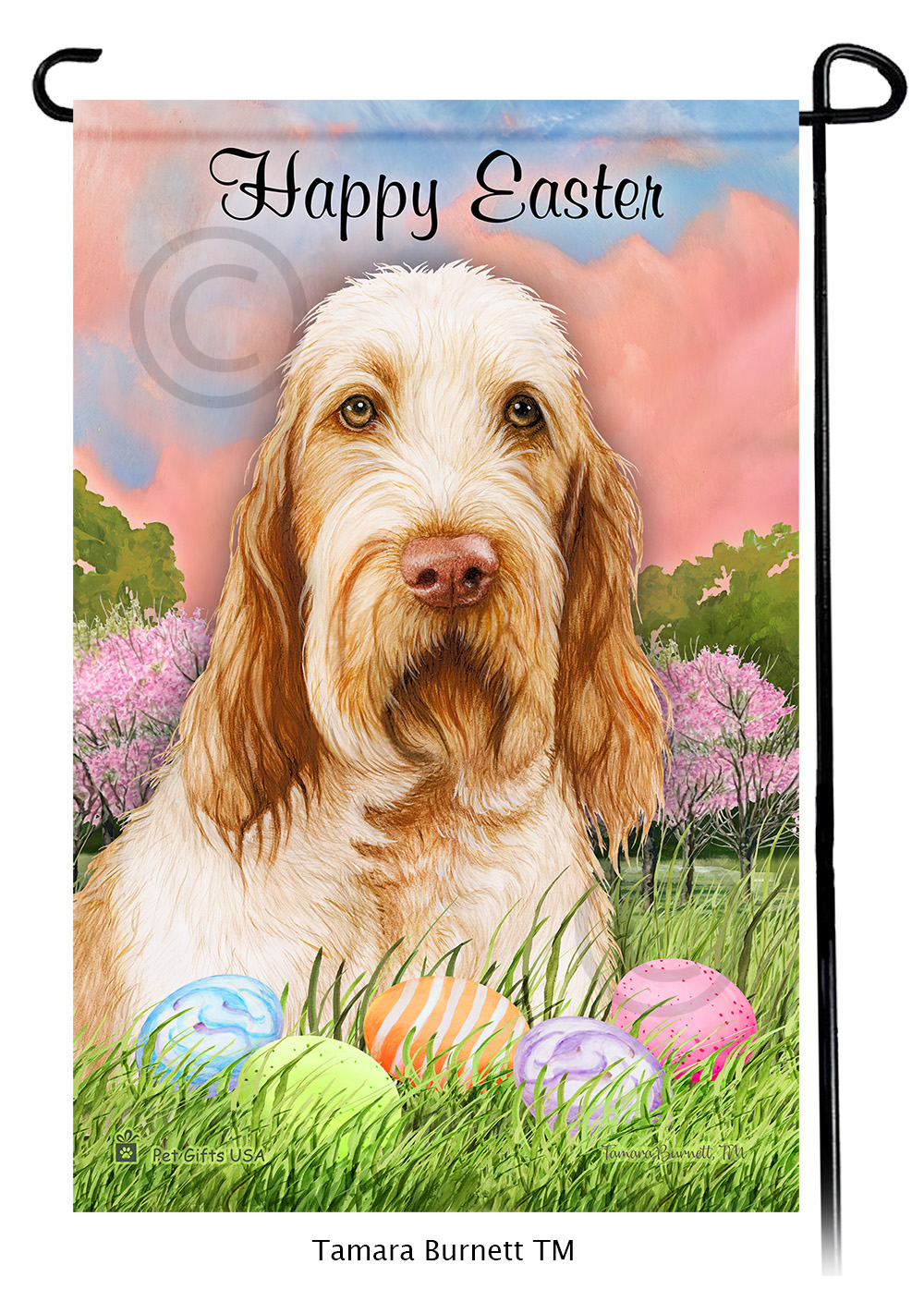 Spinone Italiano Orange and White Happy Easter Garden Flag image Spinone Italiano Orange and White Happy Easter Garden Flag image