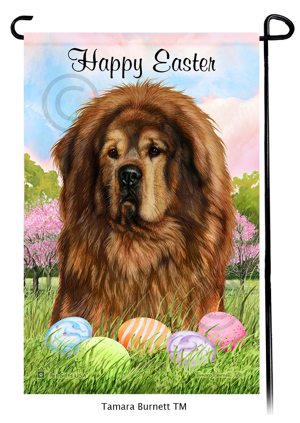 Tibetan Mastiff Brown Happy Easter Garden Flag image