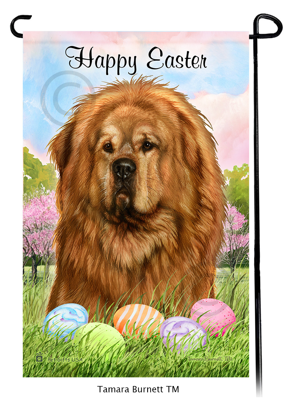 Tibetan Mastiff Gold Happy Easter Garden Flag image