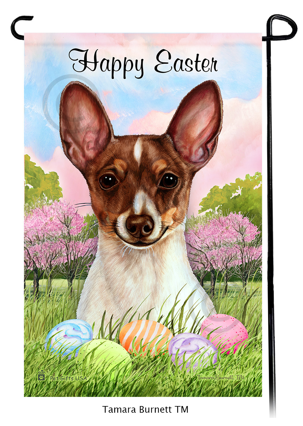 Toy Fox Terrier Chocolate Tri Happy Easter Garden Flag image