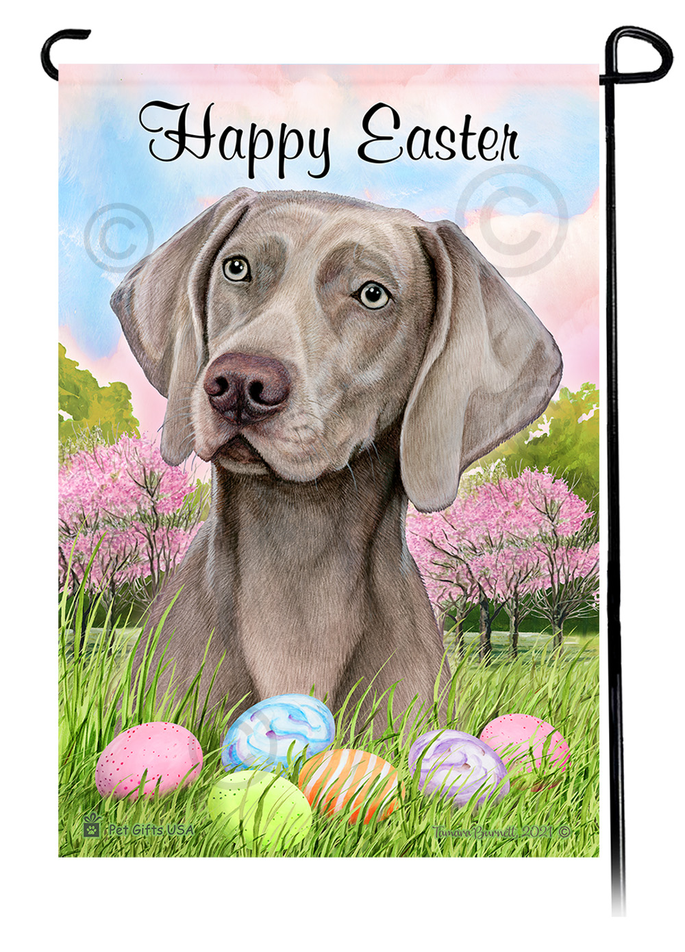 Weimaraner Silver Grey Happy Easter Garden Flag image