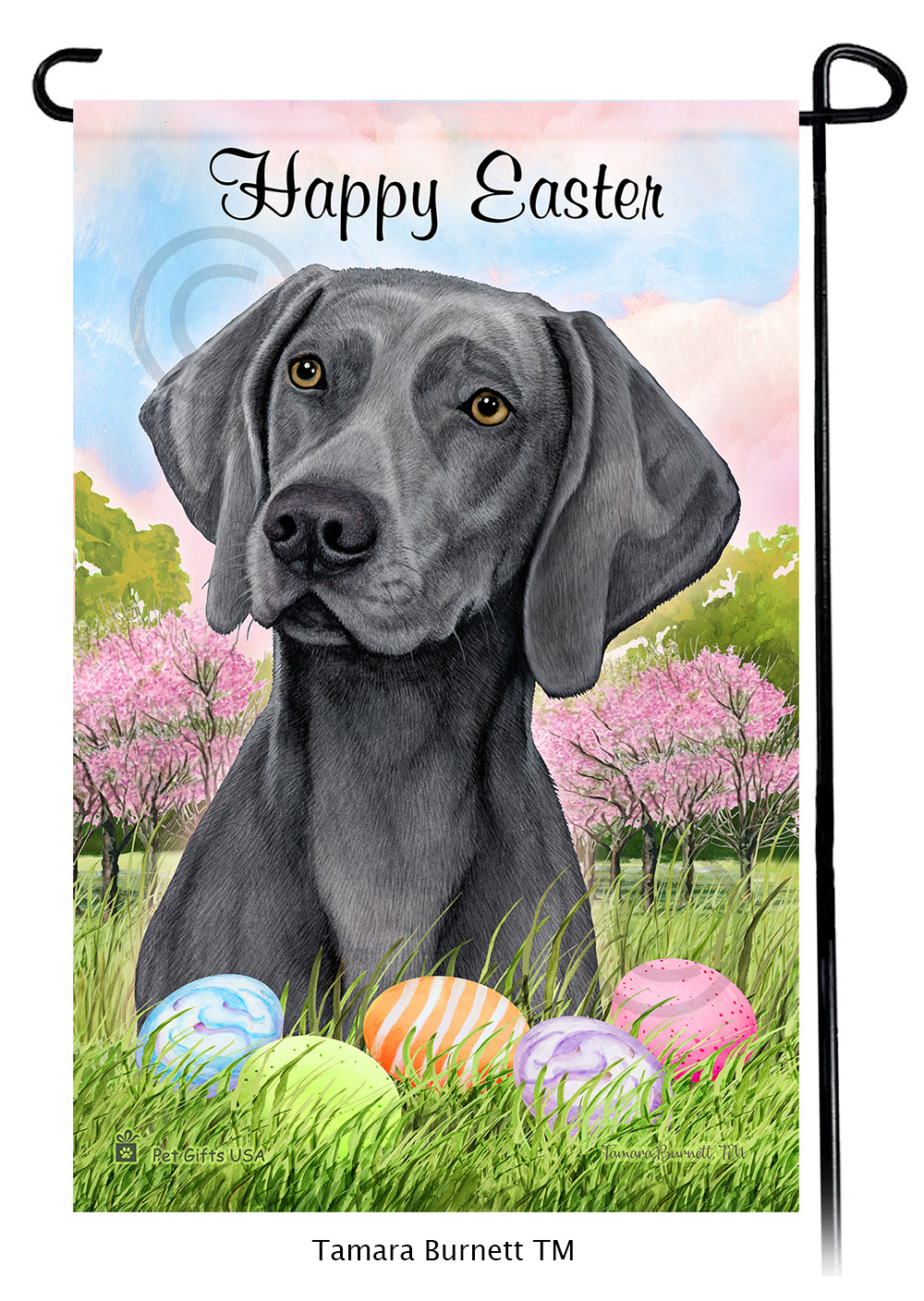 Weimaraner Light Blue Happy Easter Garden Flag image