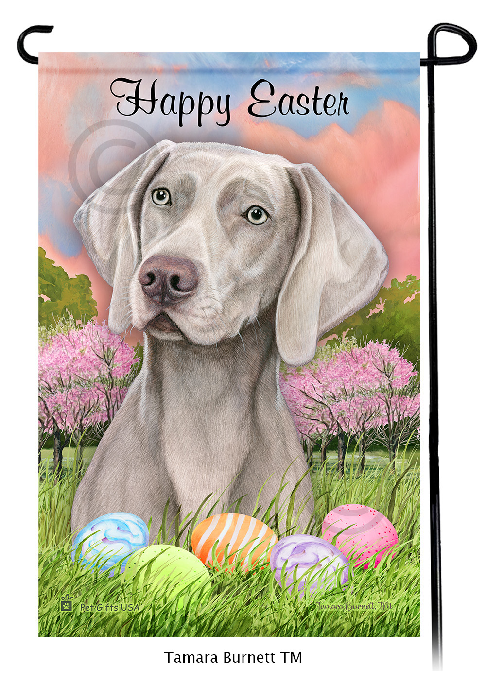 Weimaraner Light Grey Happy Easter Garden Flag image