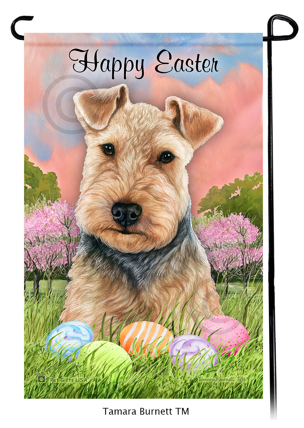 Welsh Terrier Blue and Tan Happy Easter Garden Flag image