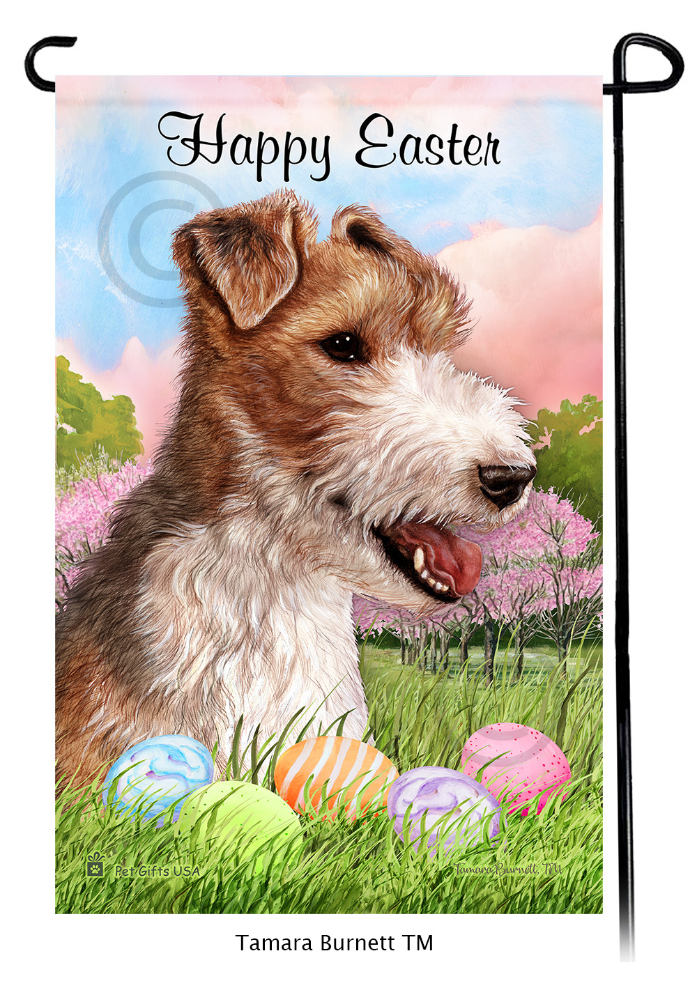 Wire Hair Fox Terrier  Happy Easter Garden Flag image