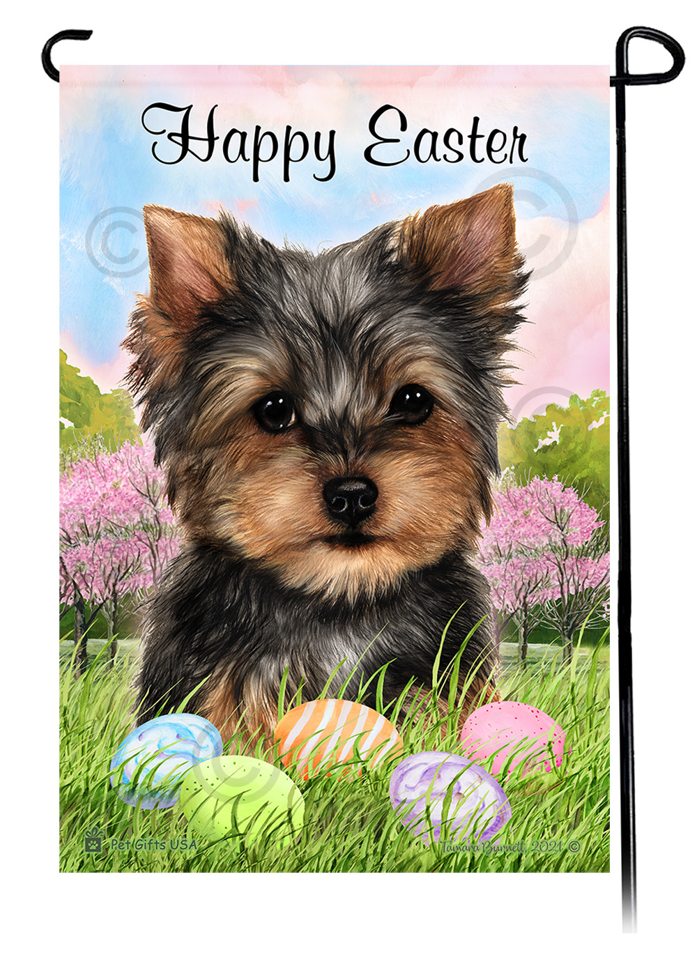 Yorkshire Terrier Yorkie Happy Easter Garden Flag image
