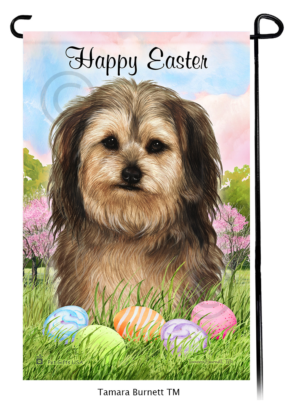 Yorkipoo Fawn  Happy Easter Garden Flag image