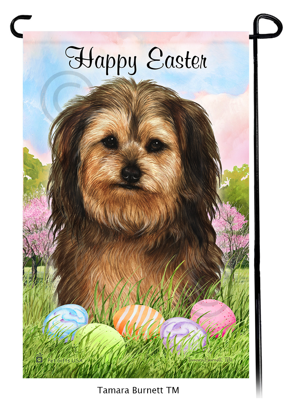 Yorkipoo Red Sable Happy Easter Garden Flag image