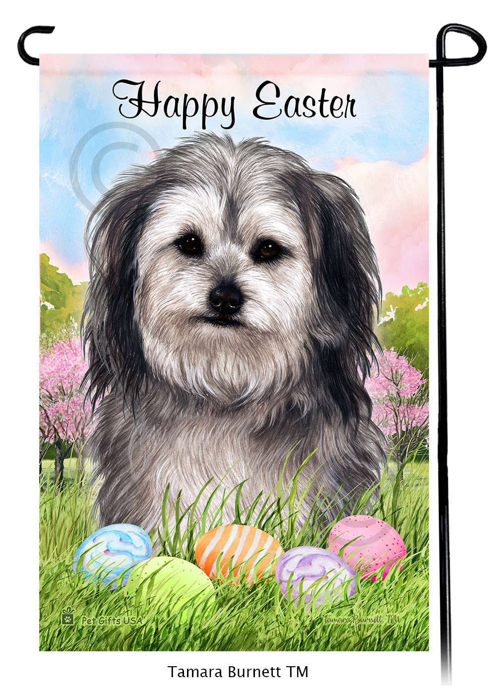 Yorkipoo Silver  Happy Easter Garden Flag image