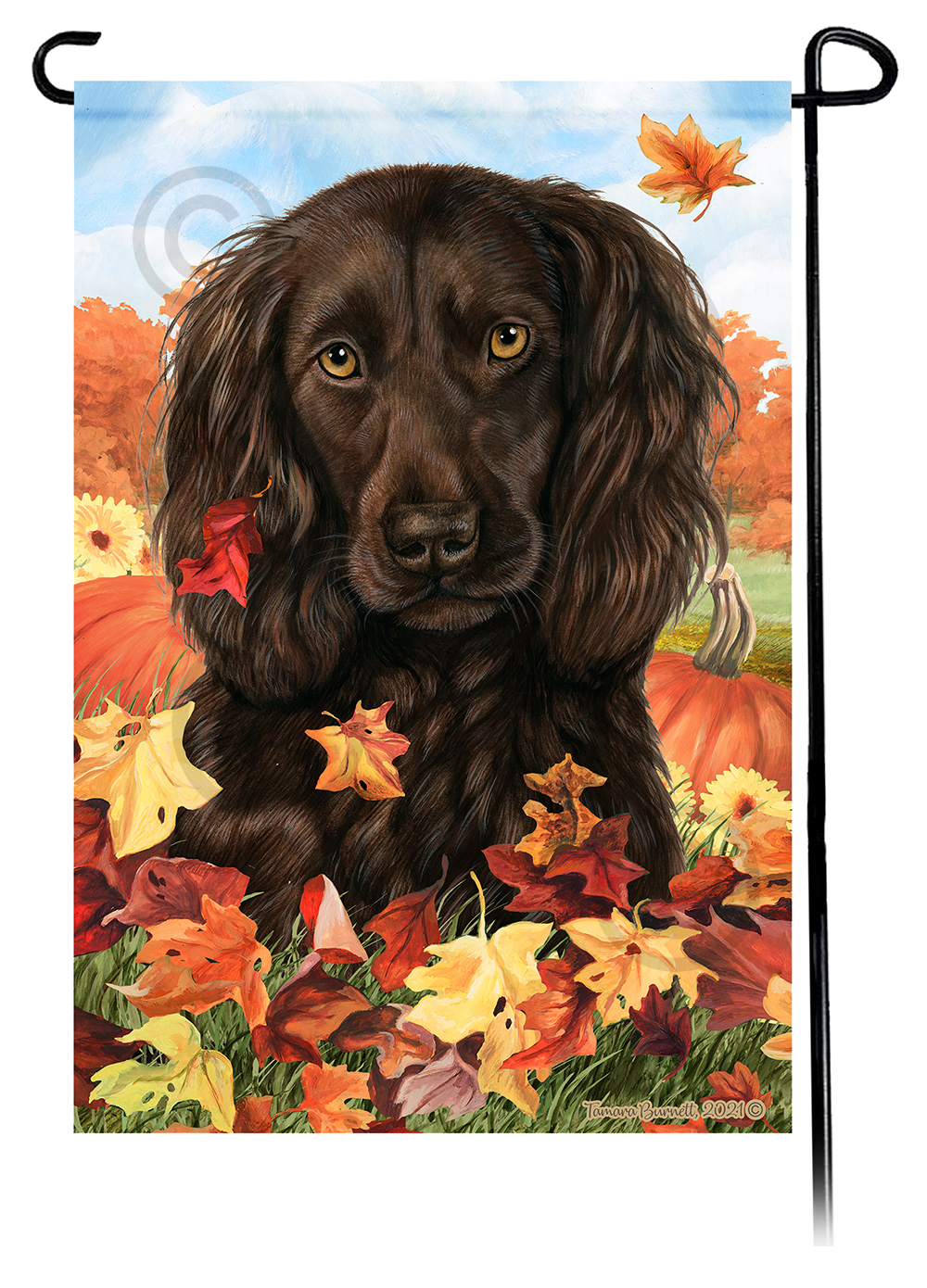 Boykin Spaniel Chocolate Falling Leaves - Garden Flag image