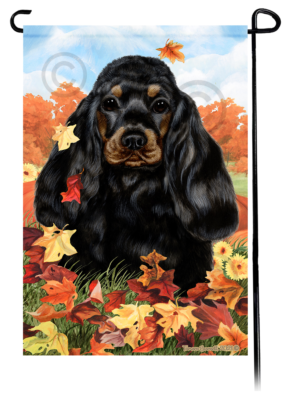 Cocker Spaniel Black & Tan Falling Leaves - Garden Flag image