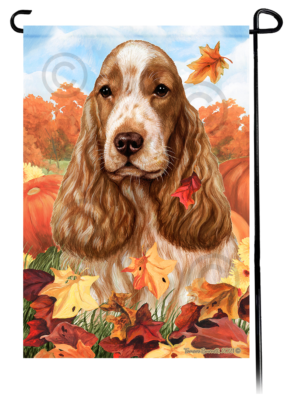 English Cocker Orange Roan Falling Leaves - Garden Flag image