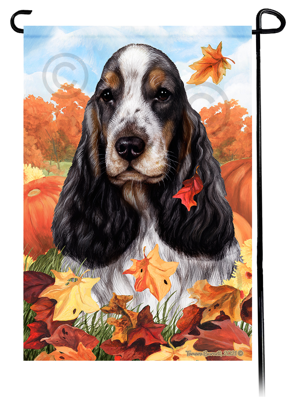 English Cocker Tri Color Falling Leaves - Garden Flag image
