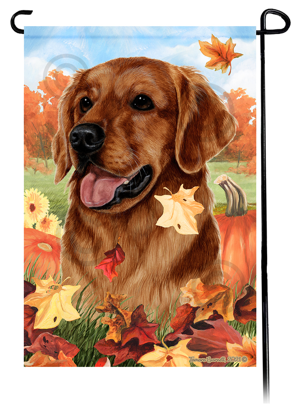 Golden Retriever Red Falling Leaves - Garden Flag image