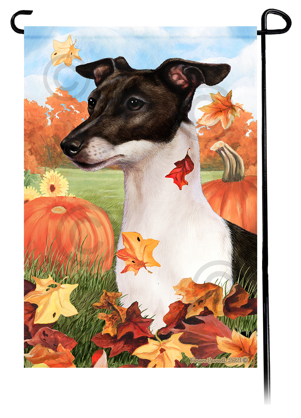 Italian Greyhound Black & White Falling Leaves - Garden Flag image